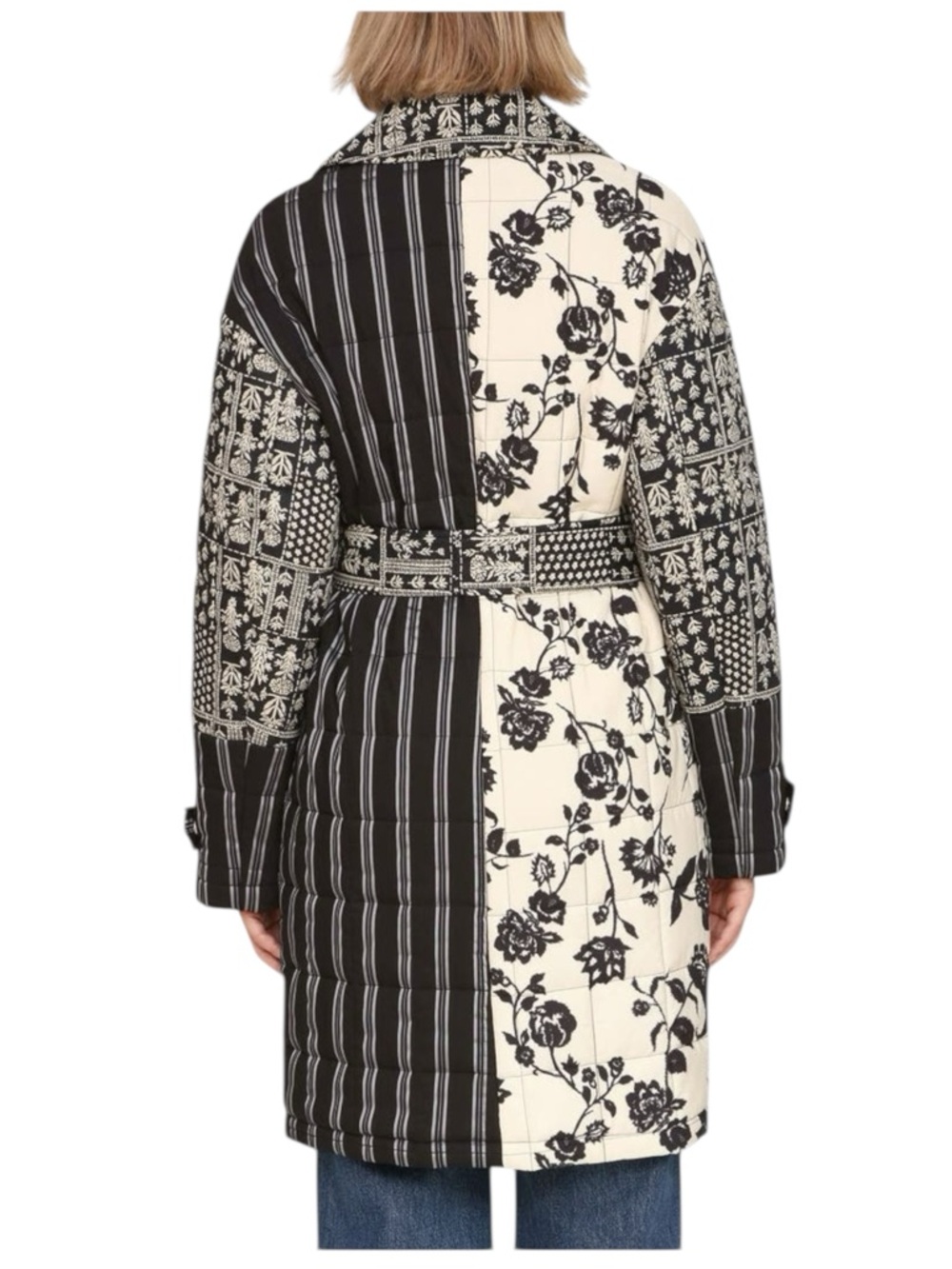 Avec Les Filles Quilted Floral Striped Robe Coat Size M - Picture 2 of 9